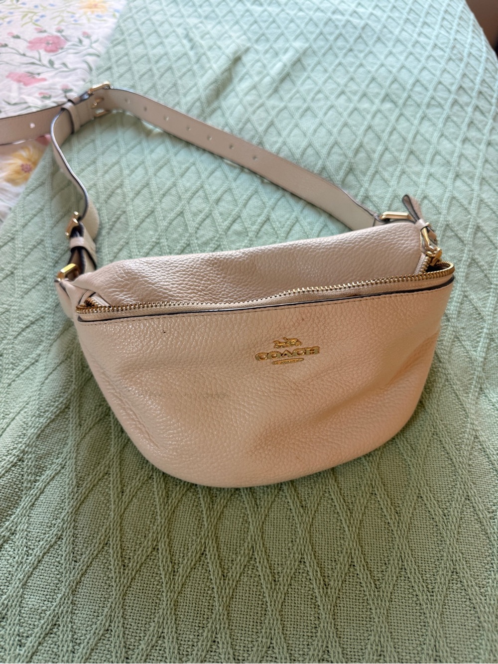 Coach Pebble Leather Mini Belt Bag in Cream with Gold Hardware